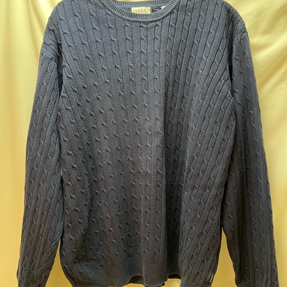 Izod Navy Crewneck Cable Knit Sweater